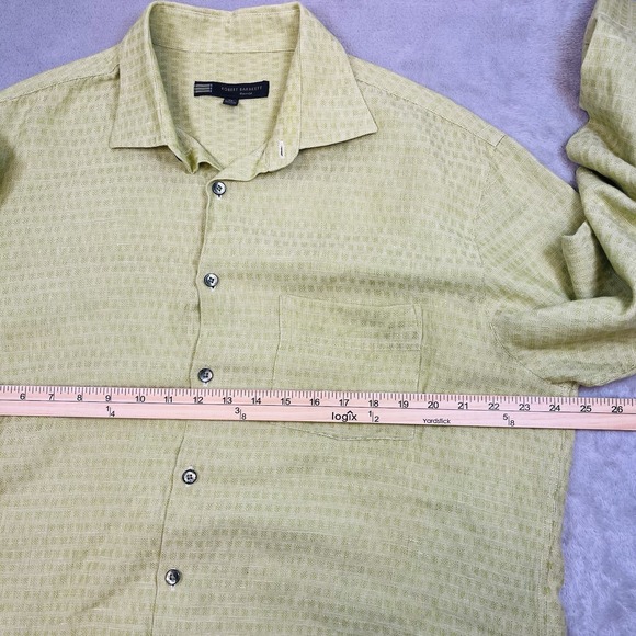 Robert Barakett Mens Shirt Size XL Linen Blend Chartreuse Casual Vacation - Picture 8 of 9